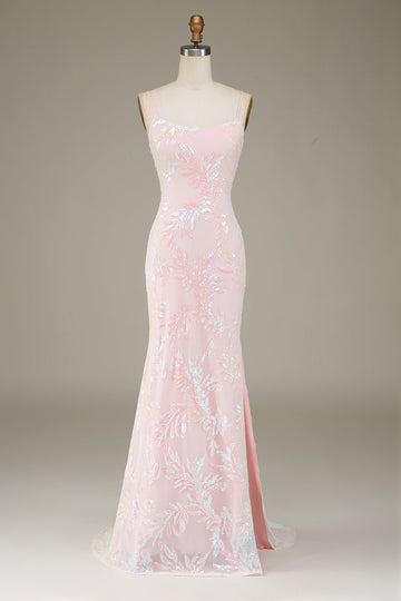 Mermaid Sparkly Pink Ball Dress with Slit